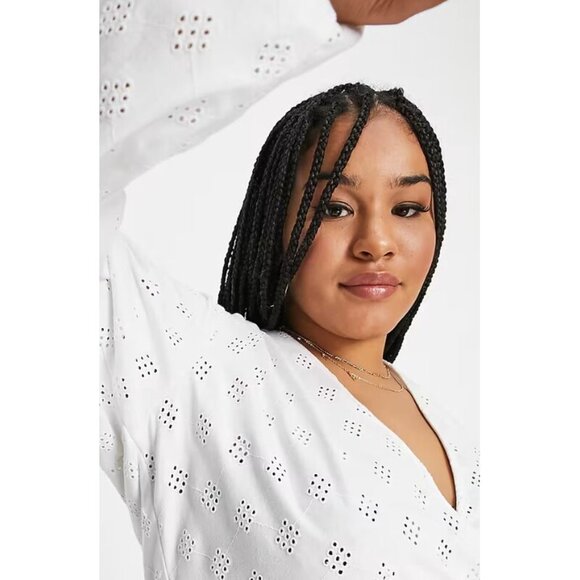 ASOS Curve Broderie Eyelet Smock with Blouson Long Sleeve and Tie Back - Size 18 - Picture 12 of 12